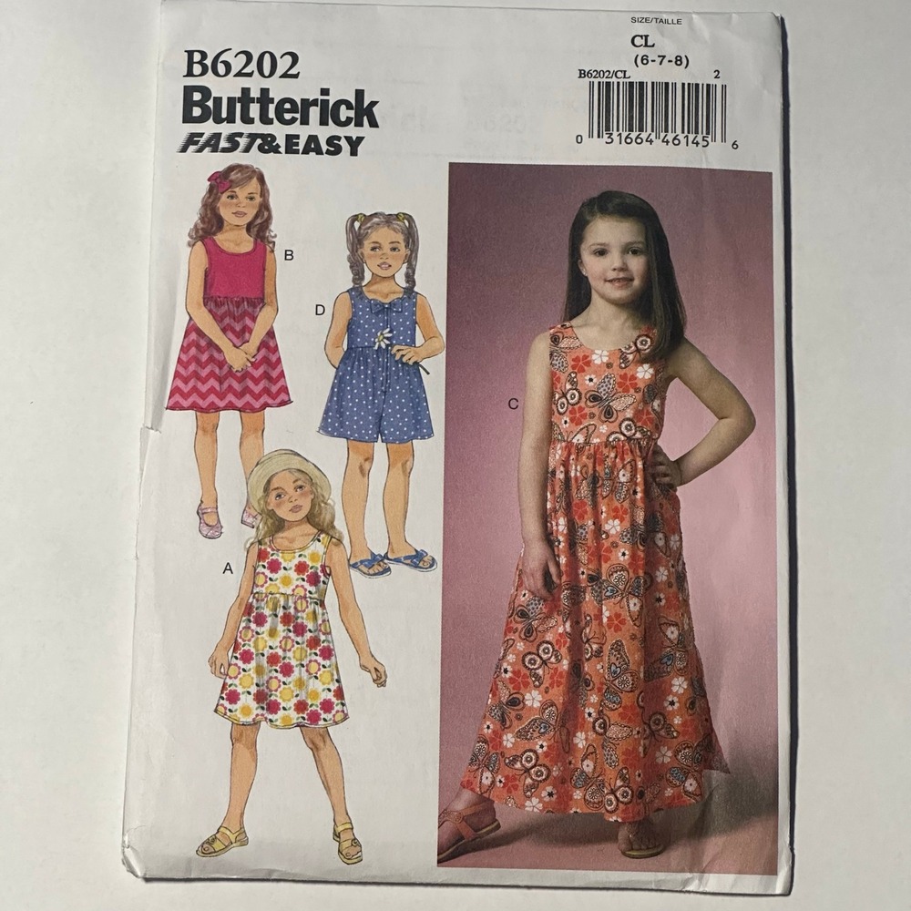 Butterick B6202 Sewing Pattern Girls Dress Culottes Size 6-7-8 Multi-Color